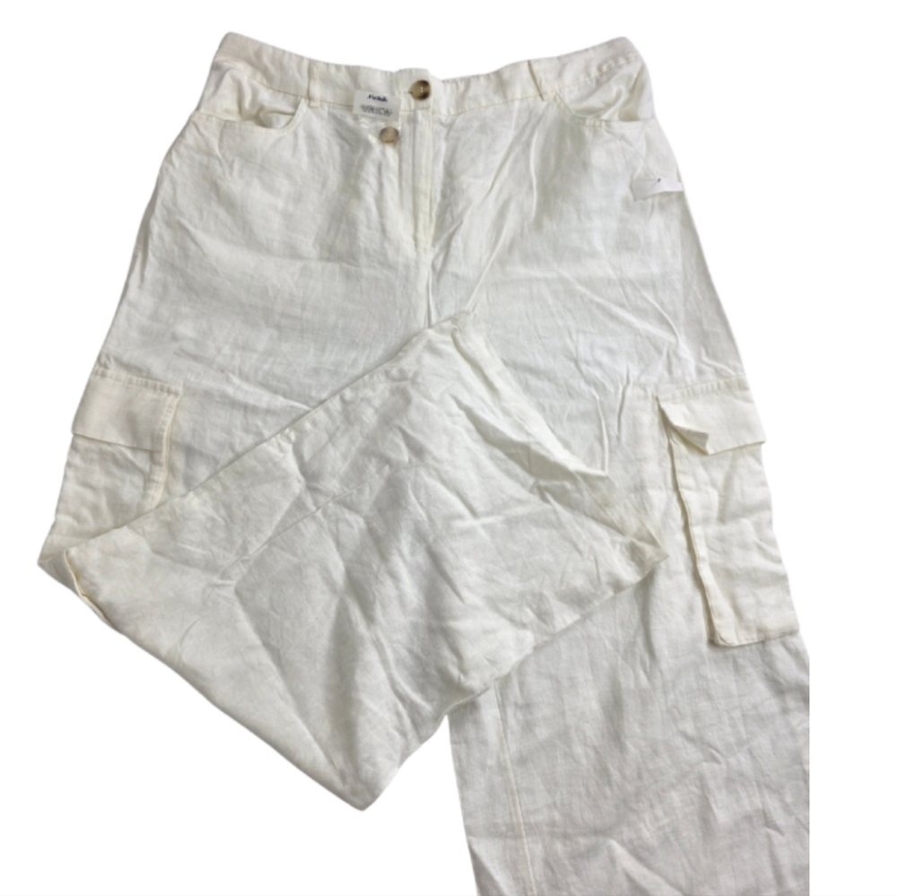 NWT Sincerely Jules XL White Linen Cargo Wide Leg Pants S-1099